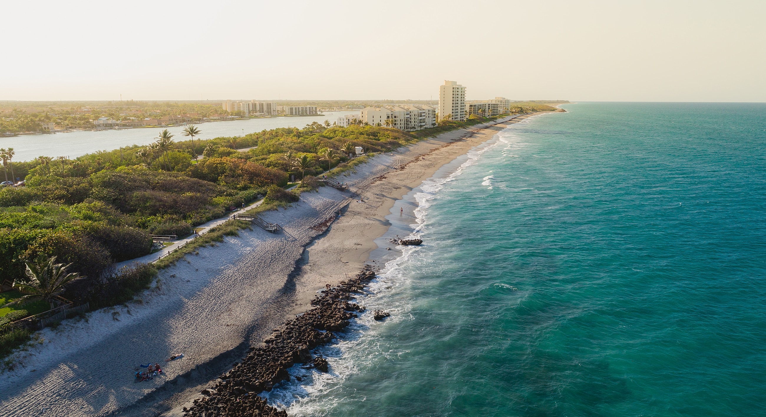 Aerial view of a serene beach and coastline.